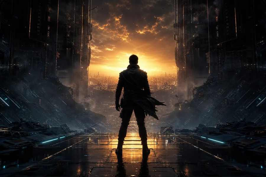 Action Movie Hero Silhouette At Sunset Without Logos Movie Wallpaper  2 4K
