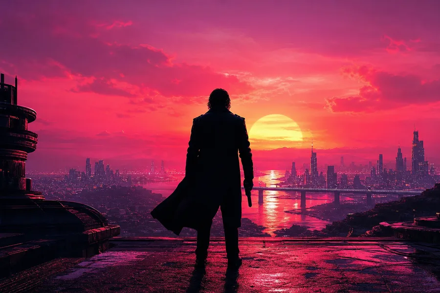 Action Movie Hero Silhouette At Sunset Without Logos Movie Wallpaper 2 4K 2