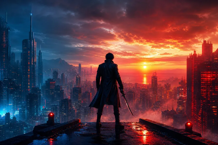Action Movie Hero Silhouette At Sunset Without Logos Movie Wallpaper 2 4K 5