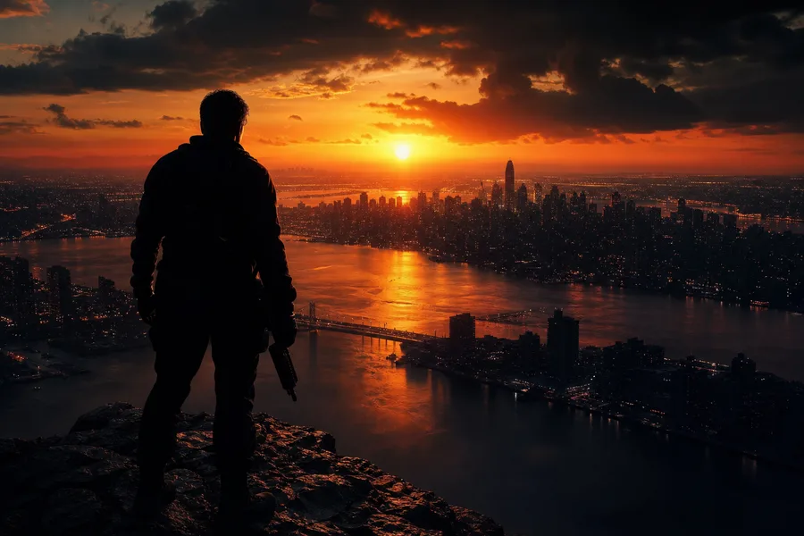 Action Movie Hero Silhouette At Sunset Without Logos Movie Wallpaper 2 4K 8