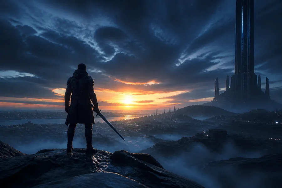 Action Movie Hero Silhouette At Sunset Without Logos Movie Wallpaper  2 4K
