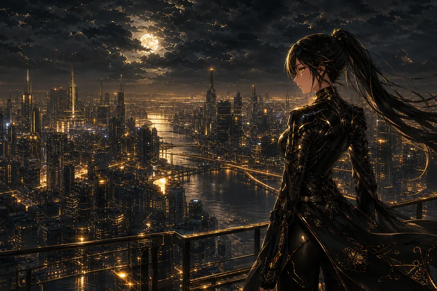 Adult Anime Cyberpunk Heroine With Neon Lights, Safe For Work, Fully Clothed Anime Wallpaper  5 4K