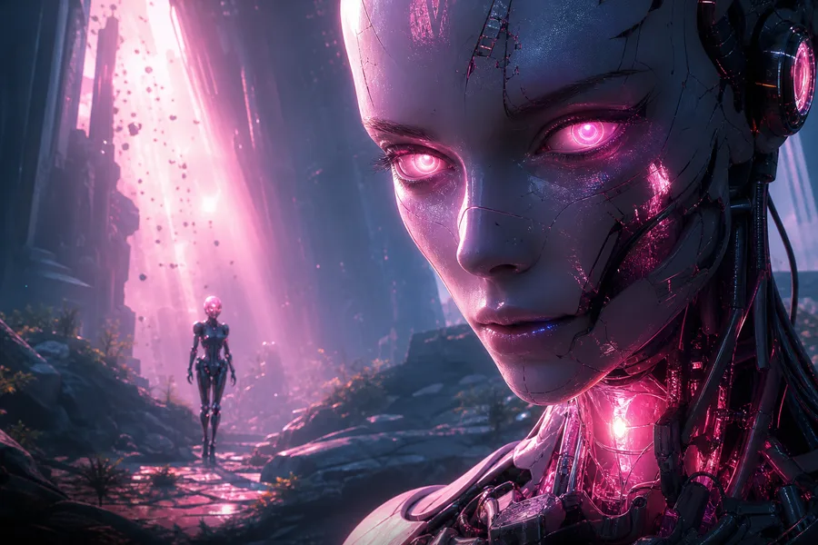 Android Face Closeup With Glowing Eyes Robots Wallpaper  5 4K