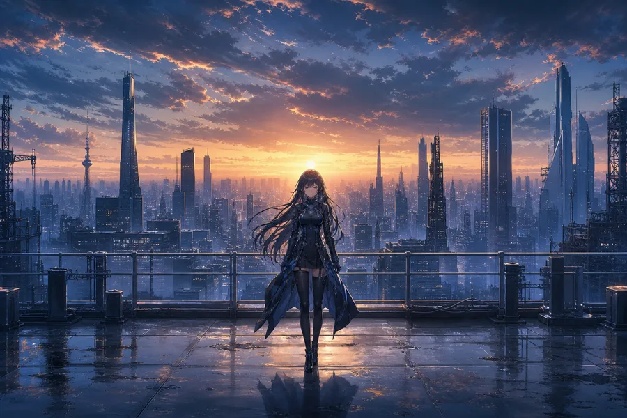 Anime City Rooftop Sunset Scene, Safe For Work, No Minors Anime Wallpaper  22 4K