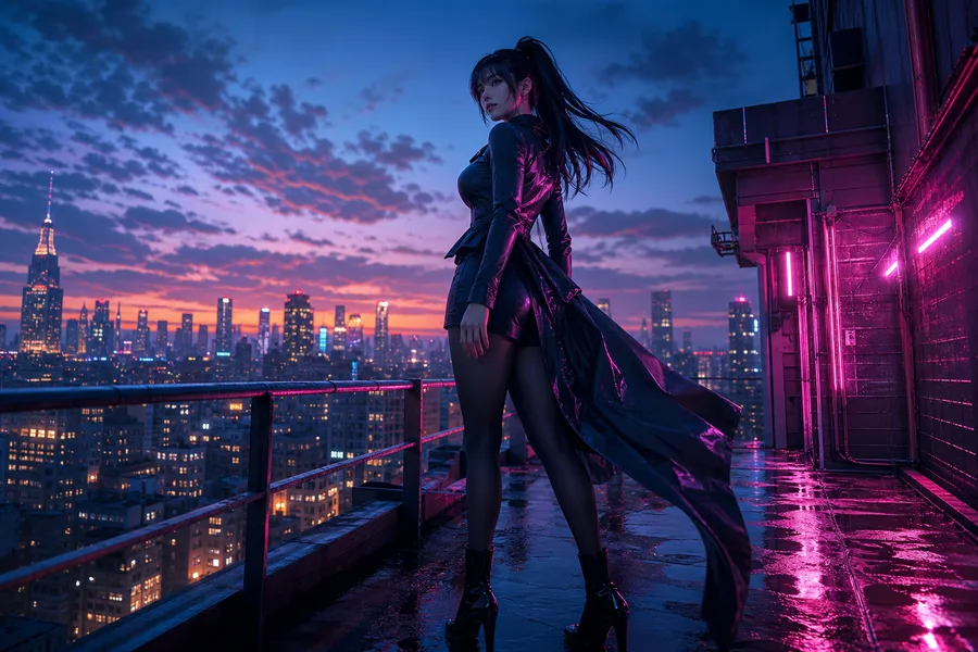 Anime City Rooftop Sunset Scene, Safe For Work, No Minors Anime Wallpaper  6 4K