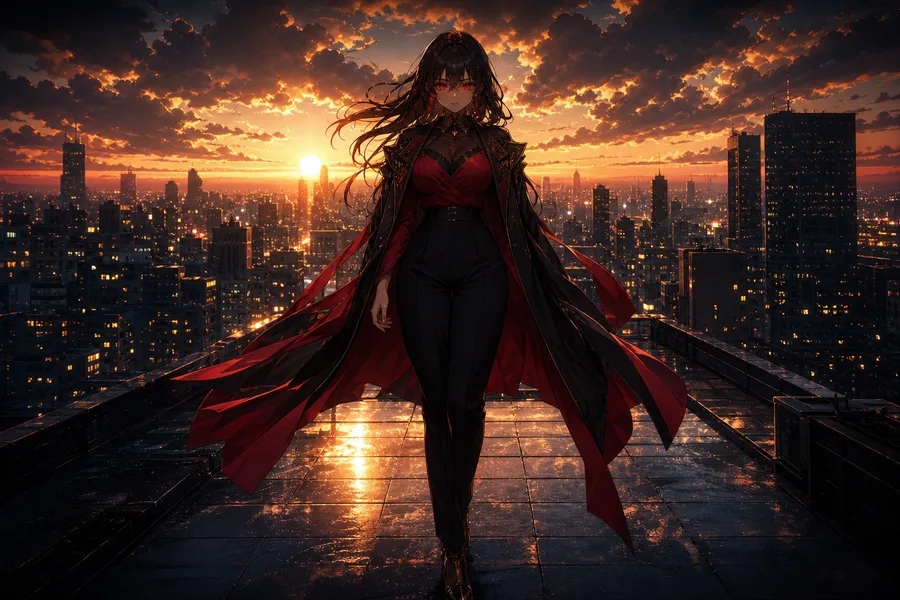 Anime City Rooftop Sunset Scene, Safe For Work, No Minors Anime Wallpaper  6 4K