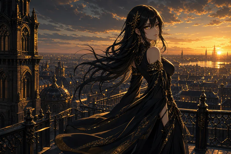 Anime City Rooftop Sunset Scene, Safe For Work, No Minors Anime Wallpaper  6 4K