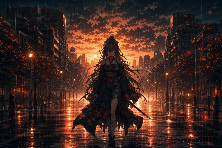 Anime City Street In Rain At Night Anime Wallpaper 11 4K 7