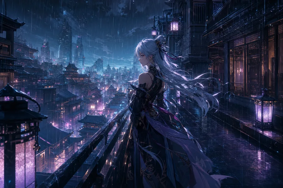Anime City Street In Rain At Night Anime Wallpaper 19 4K