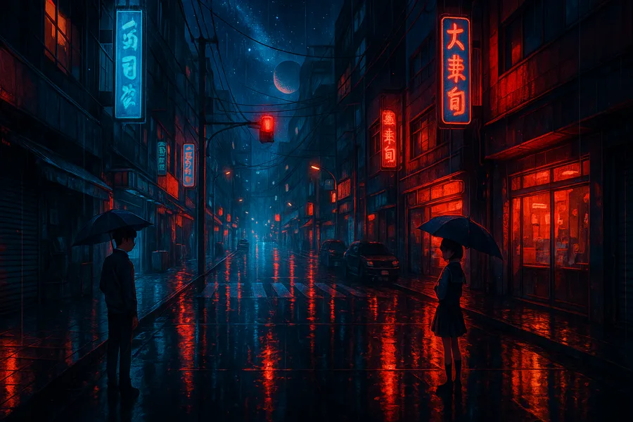 Anime City Street In Rain At Night Anime Wallpaper 3 4K 2