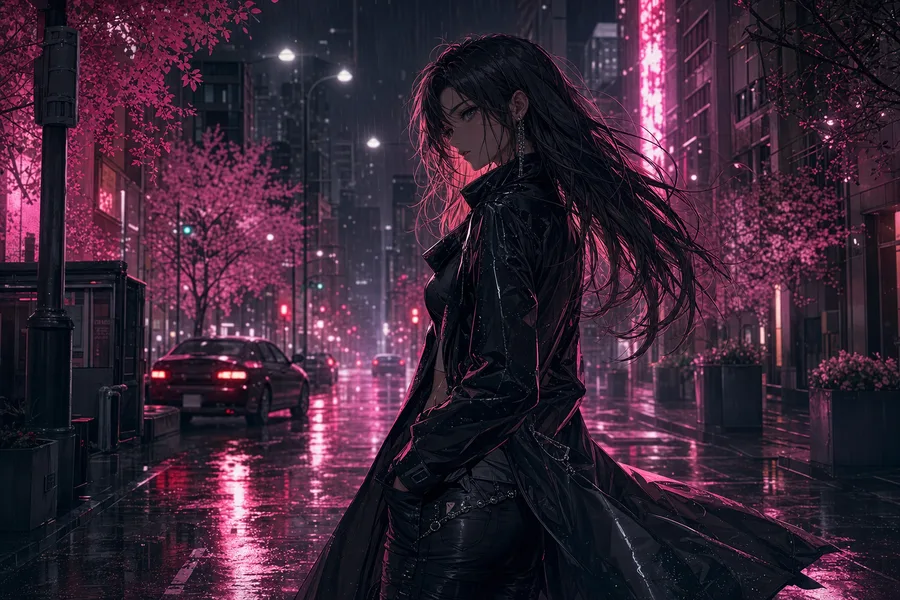 Anime City Street In Rain At Night Anime Wallpaper  3 4K