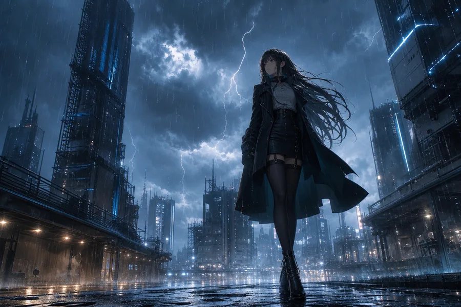 Anime City Street In Rain At Night Anime Wallpaper  3 4K