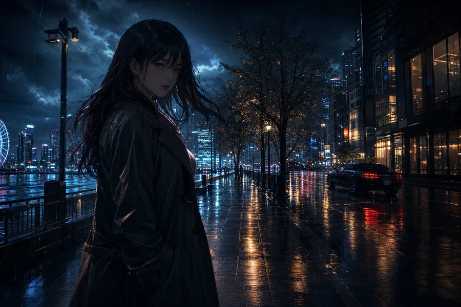 Anime City Street In Rain At Night Anime Wallpaper  3 4K