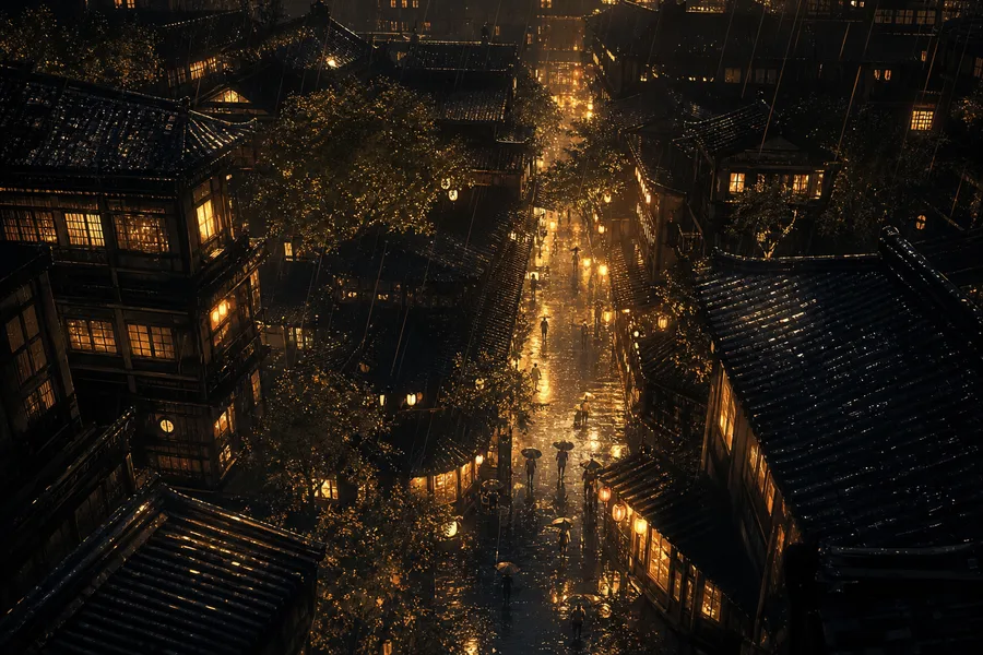 Anime City Street In Rain At Night Anime Wallpaper 3 4K 3