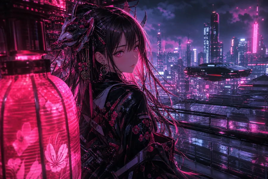 Anime Cyberpunk Girl With Neon Lights Anime Wallpaper 13 4K 2