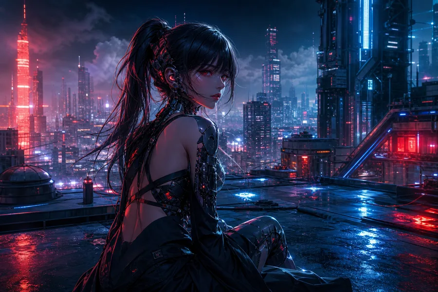 Anime Cyberpunk Girl With Neon Lights Anime Wallpaper 13 4K