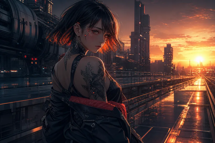 Anime Cyberpunk Girl With Neon Lights Anime Wallpaper 21 4K 5