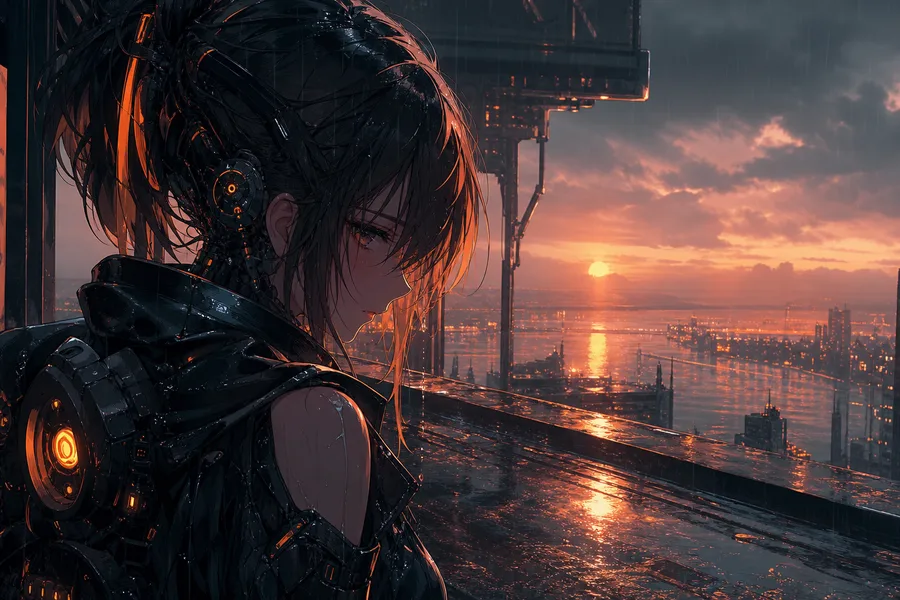 Anime Cyberpunk Girl With Neon Lights Anime Wallpaper  21 4K