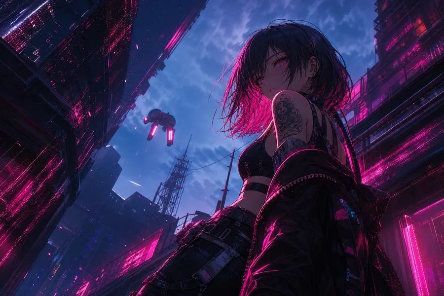 Anime Cyberpunk Girl With Neon Lights Anime Wallpaper 5 4K 10