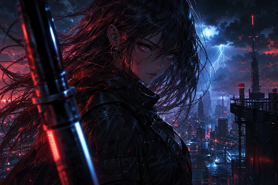 Anime Cyberpunk Girl With Neon Lights Anime Wallpaper 5 4K 12