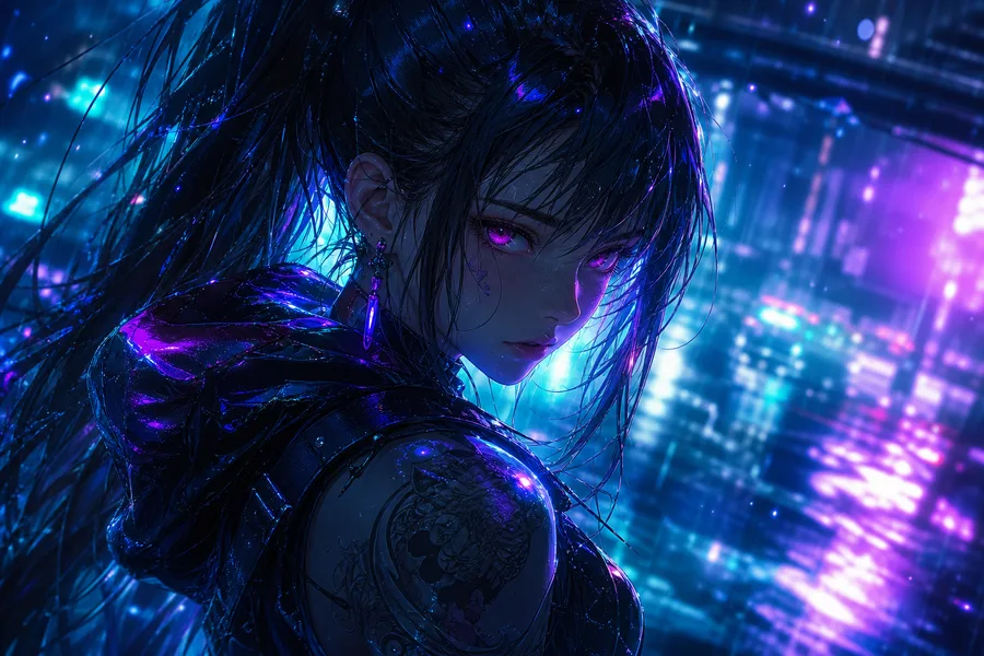 Anime Cyberpunk Girl With Neon Lights Anime Wallpaper 5 4K 2
