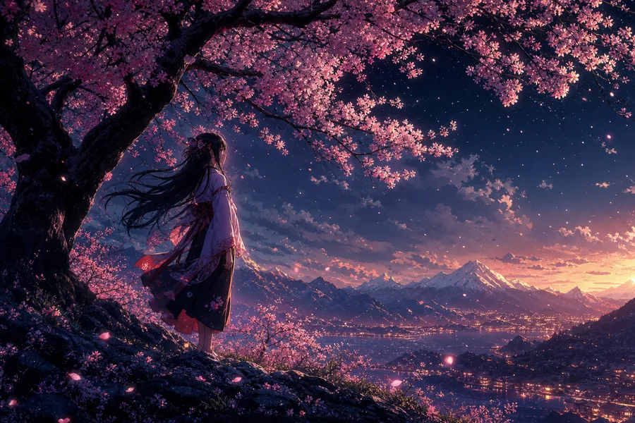 Anime Girl Standing Under Cherry Blossoms Anime Wallpaper 1 4K 16