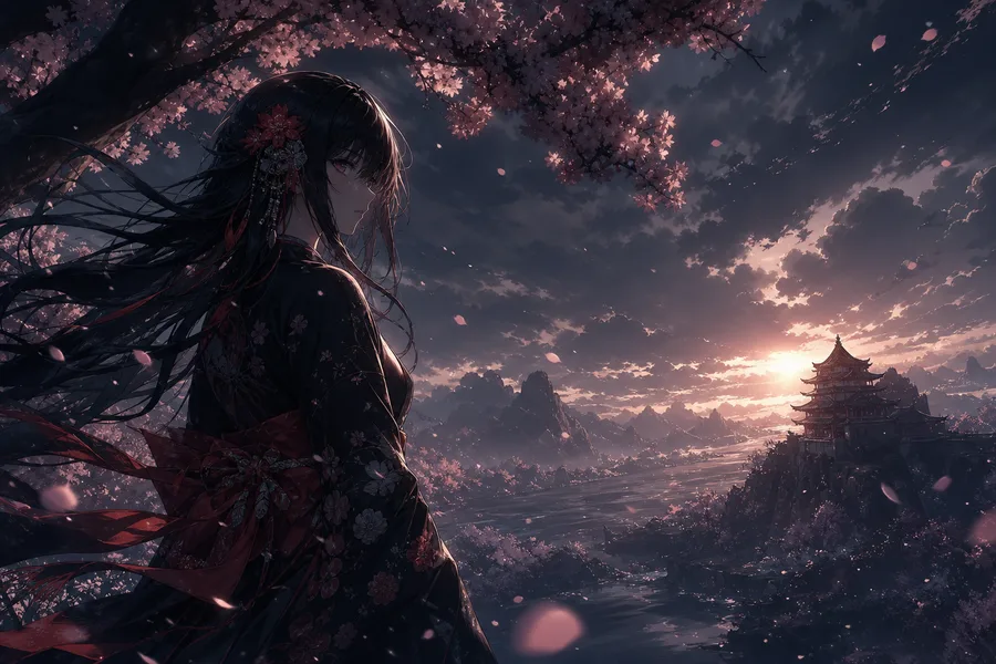 Anime Girl Standing Under Cherry Blossoms Anime Wallpaper 1 4K 3