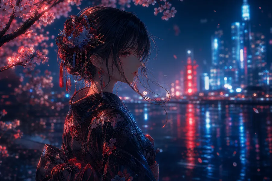 Anime Girl Standing Under Cherry Blossoms Anime Wallpaper 1 4K 5