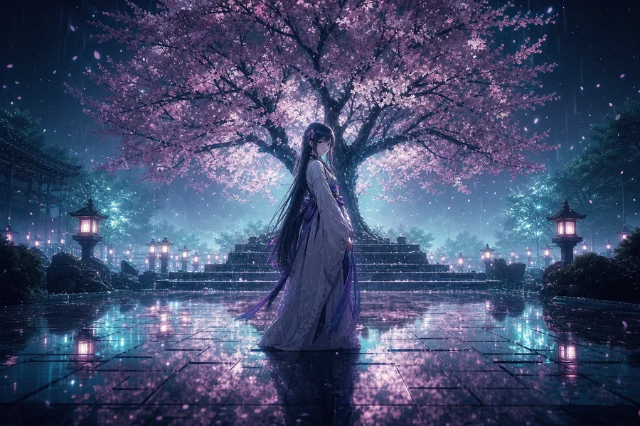 Anime Girl Standing Under Cherry Blossoms Anime Wallpaper 1 4K 7