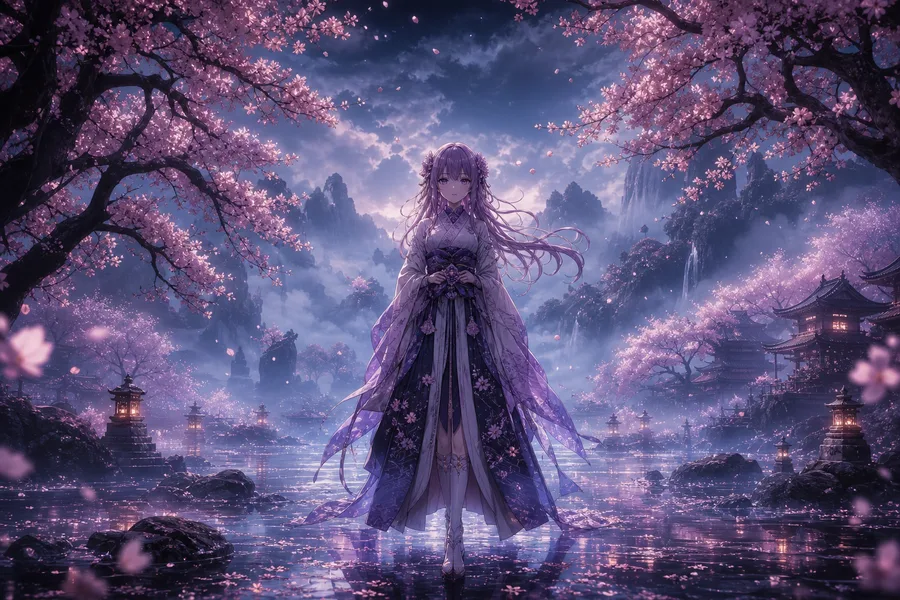 Anime Girl Standing Under Cherry Blossoms Anime Wallpaper 25 4K 5
