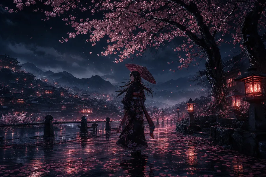 Anime Girl Standing Under Cherry Blossoms Anime Wallpaper 9 4K 3