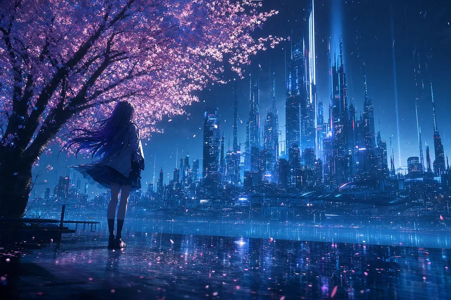 Anime Girl Standing Under Cherry Blossoms Anime Wallpaper 9 4K 4