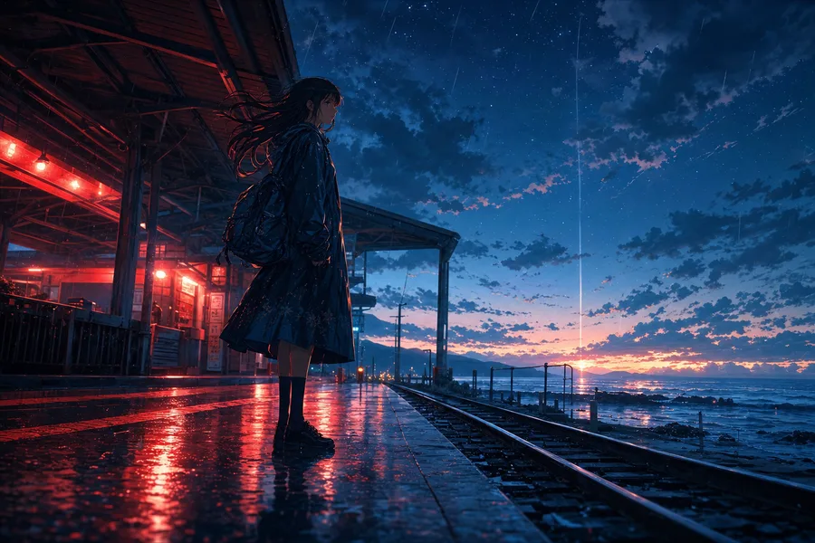 Anime Ocean Train Station Anime Wallpaper 16 4K 2