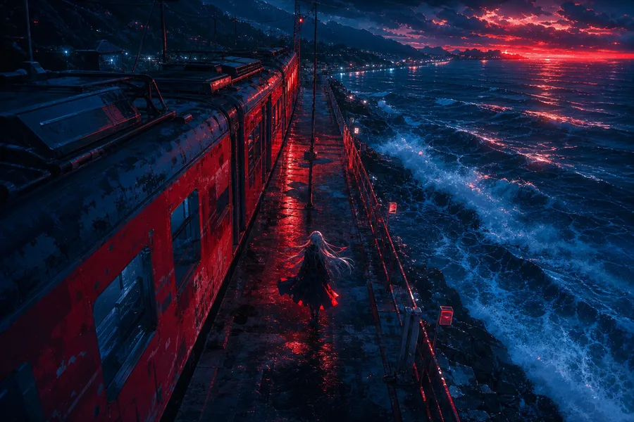 Anime Ocean Train Station Anime Wallpaper 16 4K 3