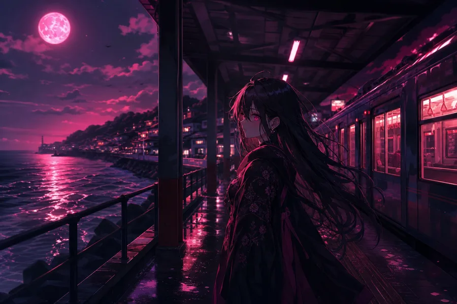 Anime Ocean Train Station Anime Wallpaper 16 4K 6