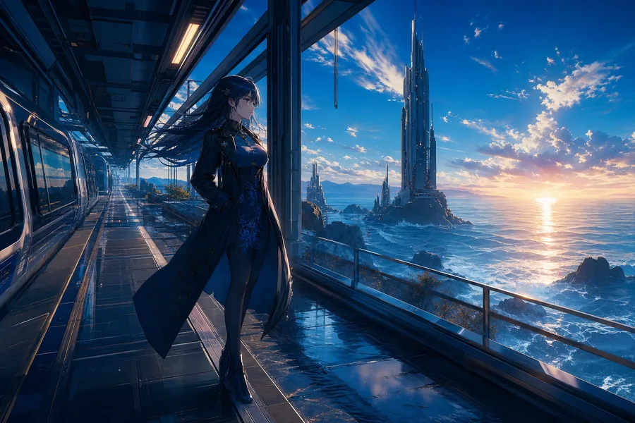 Anime Ocean Train Station Anime Wallpaper  16 4K