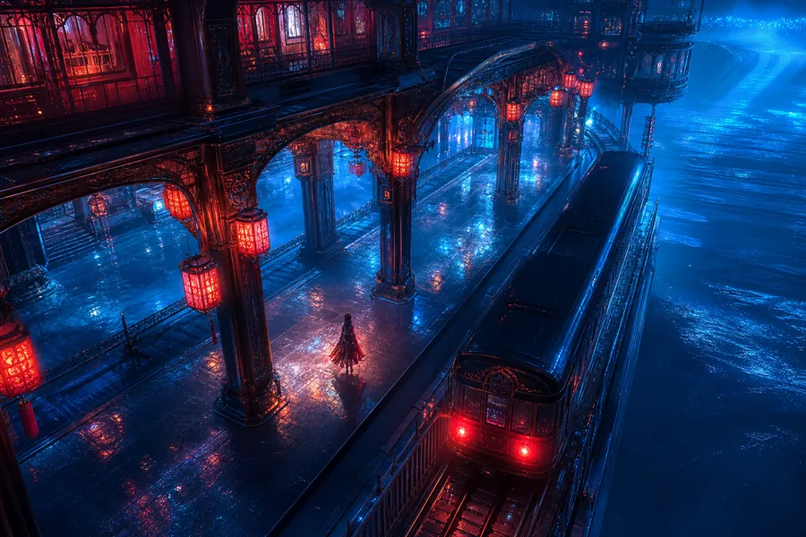 Anime Ocean Train Station Anime Wallpaper 24 4K 2