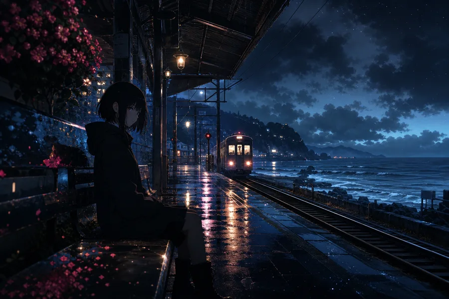 Anime Ocean Train Station Anime Wallpaper 8 4K 11