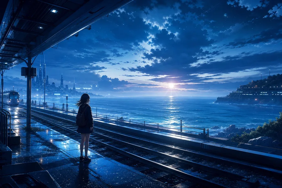 Anime Ocean Train Station Anime Wallpaper 8 4K 12