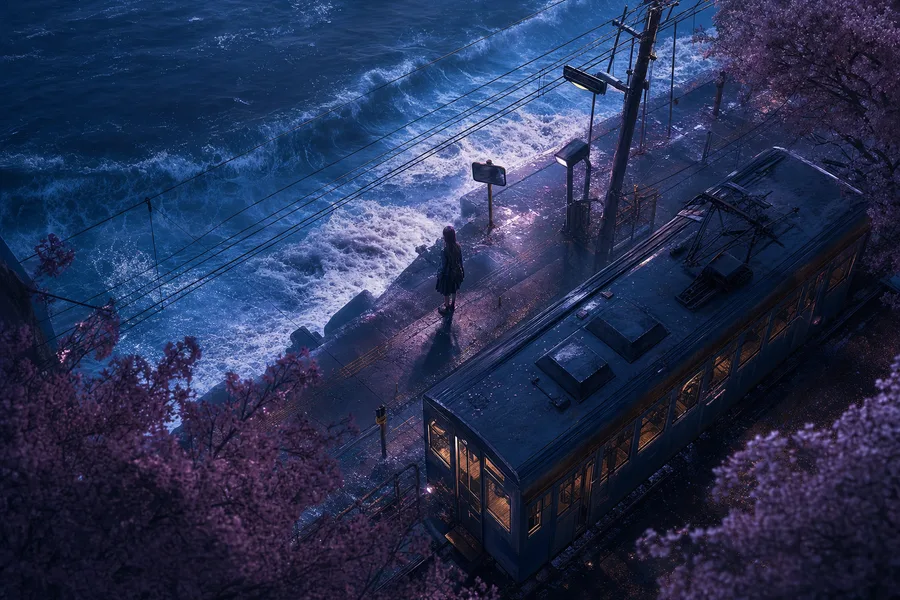Anime Ocean Train Station Anime Wallpaper 8 4K 13