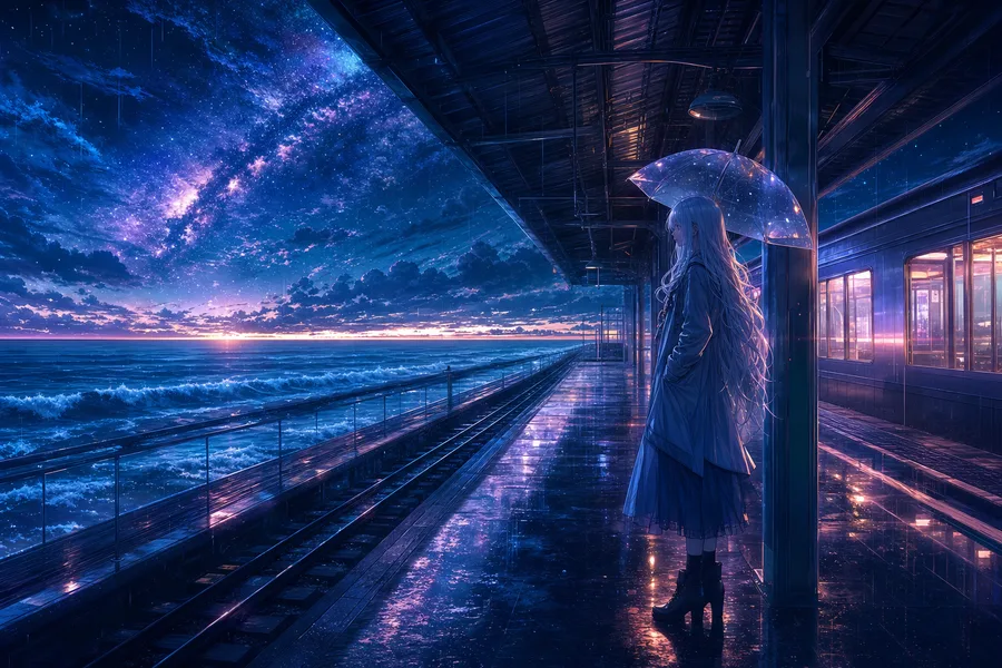Anime Ocean Train Station Anime Wallpaper 8 4K 14