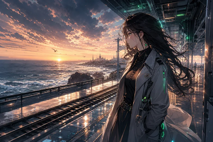 Anime Ocean Train Station Anime Wallpaper  8 4K