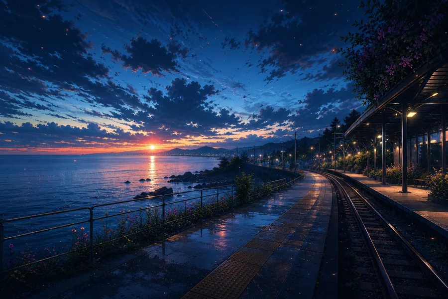 Anime Ocean Train Station Anime Wallpaper 8 4K 3