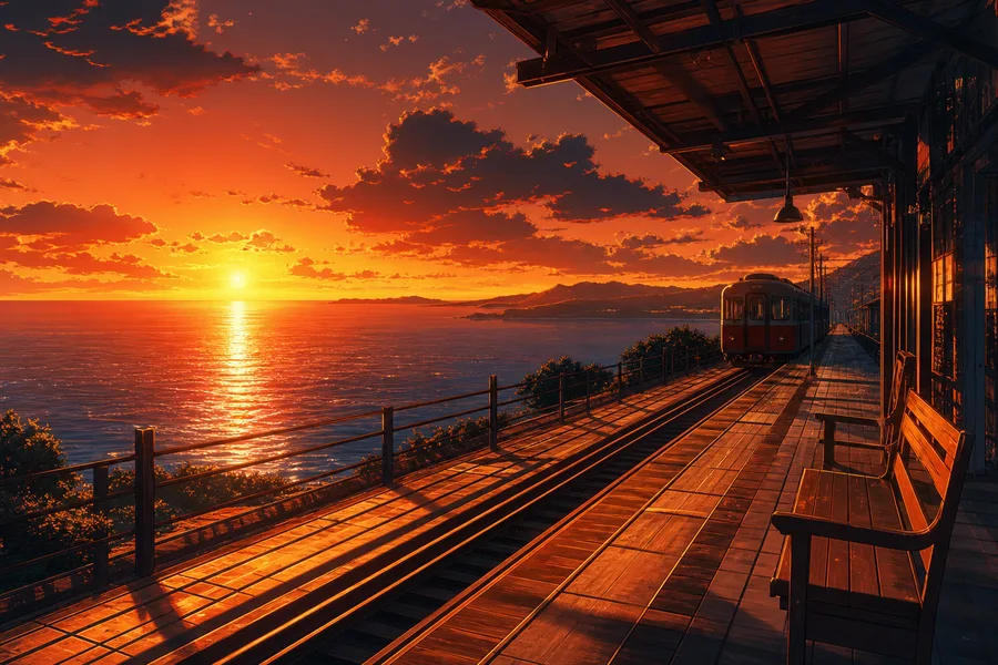Anime Ocean Train Station Anime Wallpaper 8 4K 9