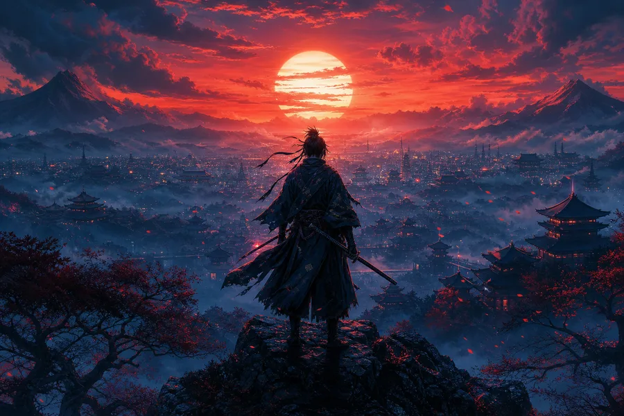 Anime Samurai On Mountain At Sunset Anime Wallpaper 10 4K 11
