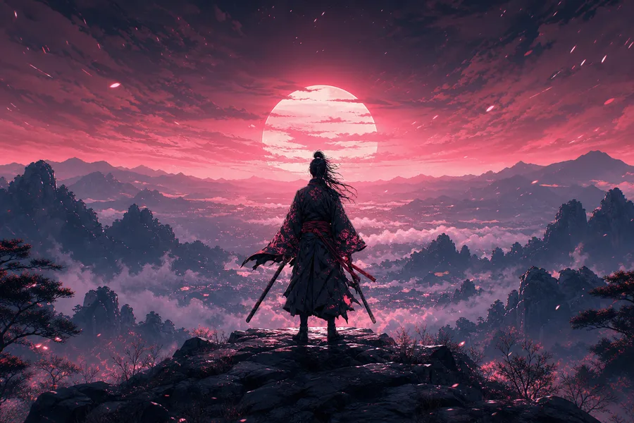 Anime Samurai On Mountain At Sunset Anime Wallpaper 10 4K 12