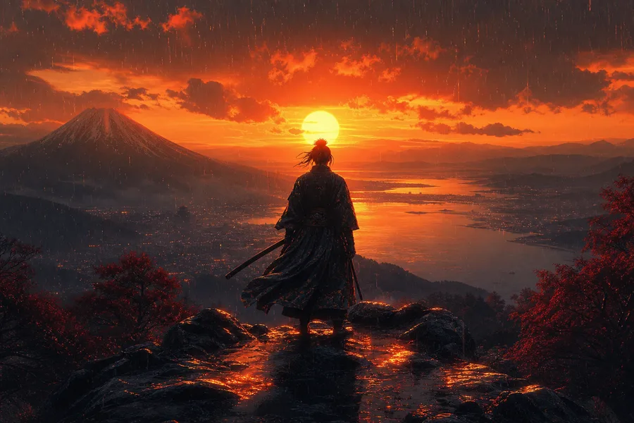 Anime Samurai On Mountain At Sunset Anime Wallpaper 10 4K 13