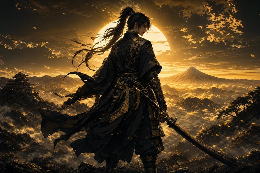Anime Samurai On Mountain At Sunset Anime Wallpaper 10 4K 15