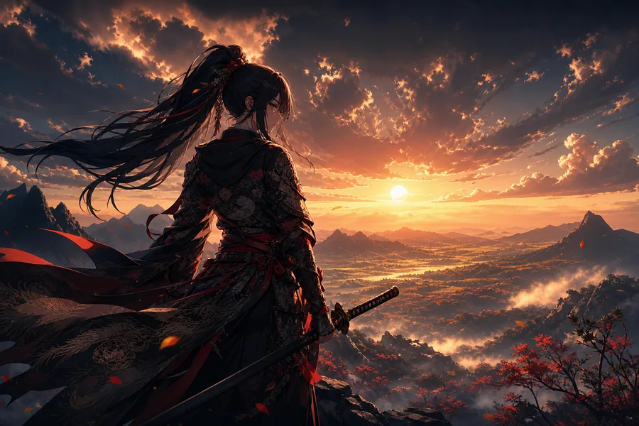 Anime Samurai On Mountain At Sunset Anime Wallpaper  10 4K