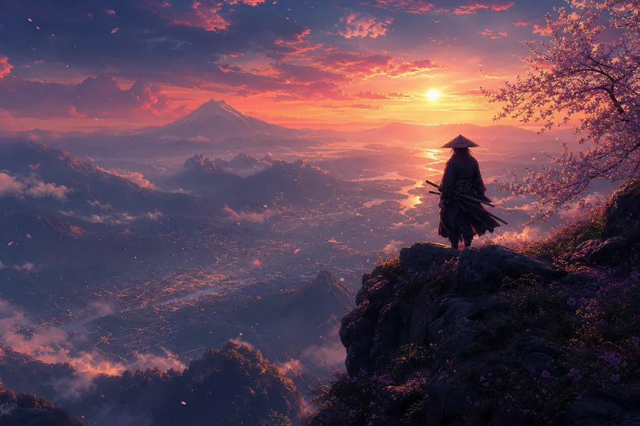 Anime Samurai On Mountain At Sunset Anime Wallpaper 10 4K 2